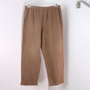 Marc Ware Hot Cotton Women's S/M Petite Brown Linen Elastic Waist Capri Pants